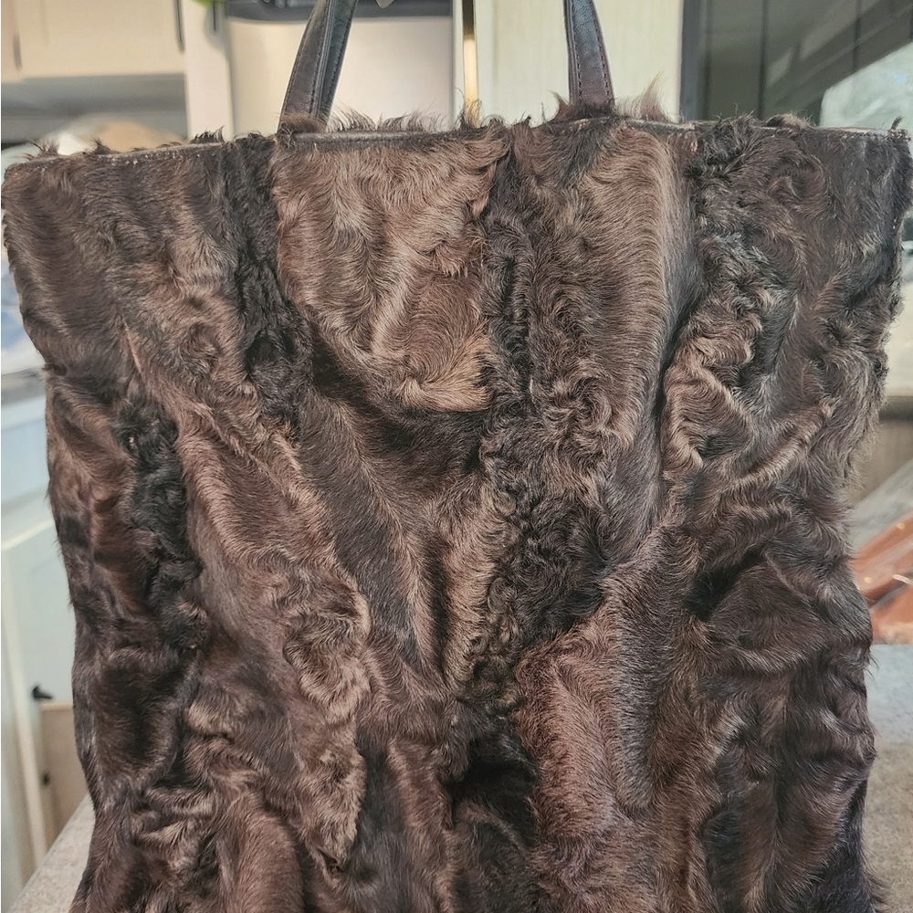 Loewe Dark Brown Leather&Brown / Black  Fur Bag - Classic Tote AUTHENTIC